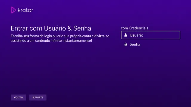 Tela de login do Krator+ com usuário e senha